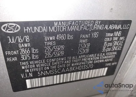 2019 Hyundai Santa Fe Ultimate 2.0T from USA, damaged, VIN 5NMS5CAA8KH013570
